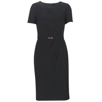BELTED SHORT SLEEVE DRESS  women's Long Dress in Black. Sizes available:US 0