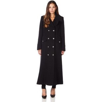 Long Military Wool Cashmere Winter Coat  in Black