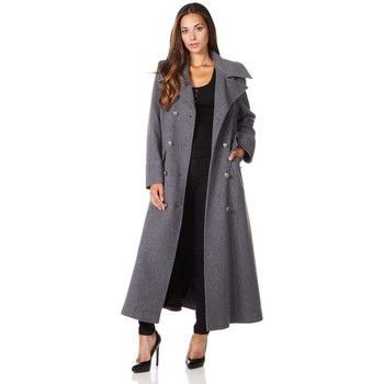 Long Military Wool Cashmere Winter Coat  in Grey