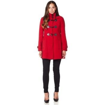 Wool Hooded Zip Fastening Winter Coat  in Red