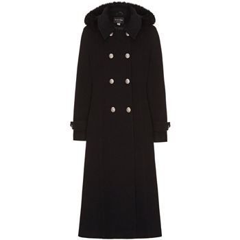 Black Womens Hood Military Cashmere Coat  in Black