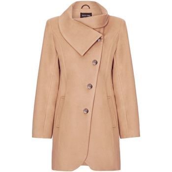 Black Womens Assymetic 3/4 Coat with Multi Buttons  in Beige