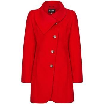 Grey Womens Assymetic 3/4 Coat with Multi Buttons  in Red