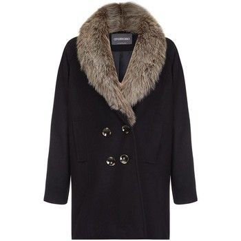 Fur Collar Women`s Winter Coat  in Black