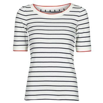 RAYURES COL ROUGE  women's T shirt in White. Sizes available:XS,S