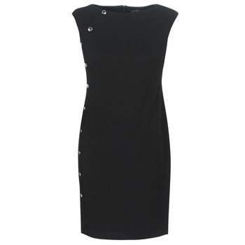 BUTTON-TRIM CREPE DRESS  women's Dress in Black