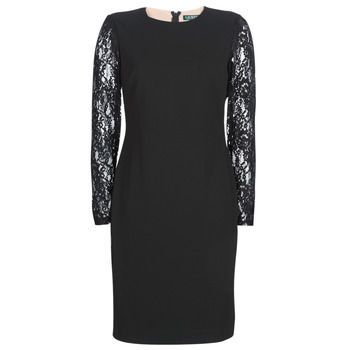 LACE PANEL JERSEY DRESS  women's Dress in Black