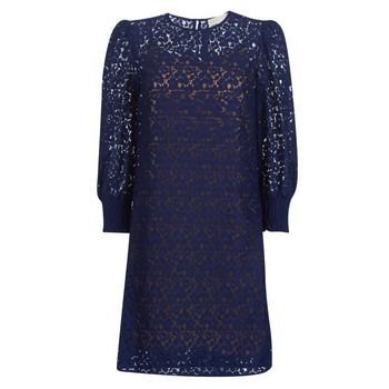 BLOUSON SLV LACE DRS  women's Dress in Blue. Sizes available:S,M,L,XL