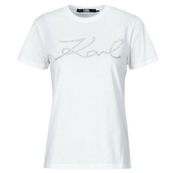 rhinestone logo t-shirt  women's T shirt in White