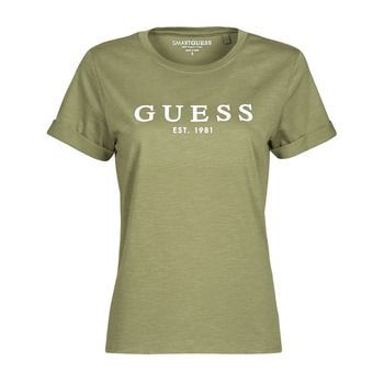 ES SS GUESS 1981 ROLL CUFF TEE  women's T shirt in Green. Sizes available:S,M,L,XL,XS