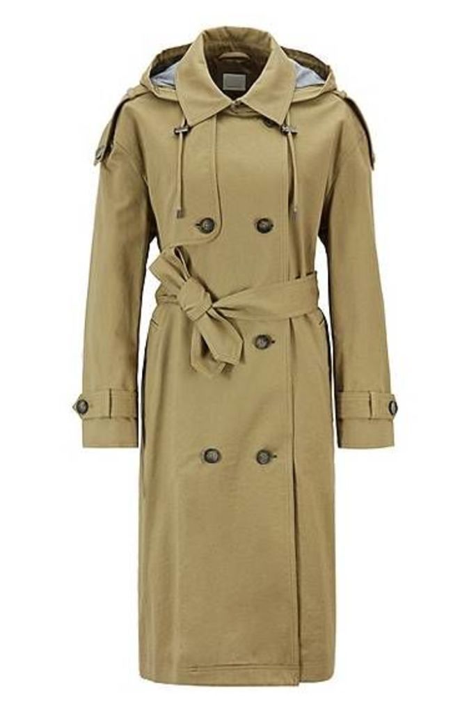 Relaxed-fit trench coat in cotton with detachable hood