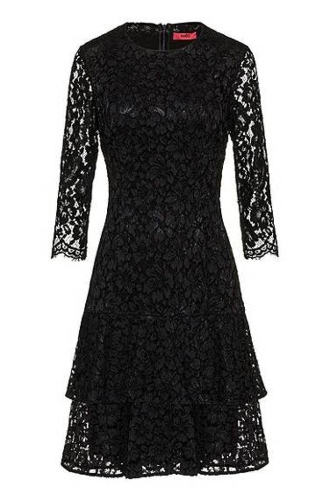 Regular-fit dress in lace with volant skirt