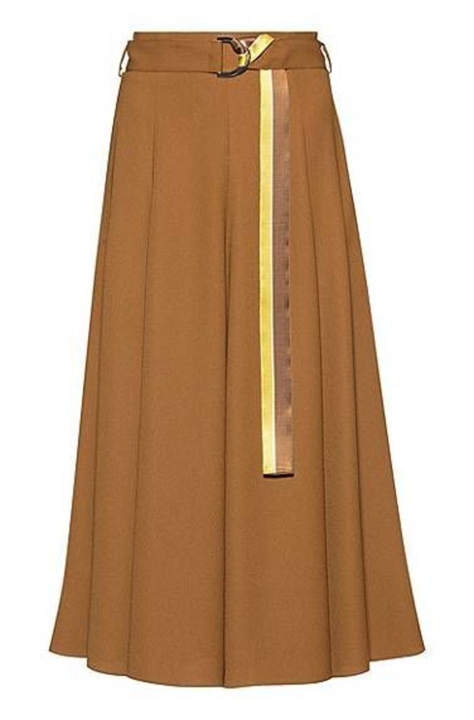 Midi skirt in midweight fabric with striped belt