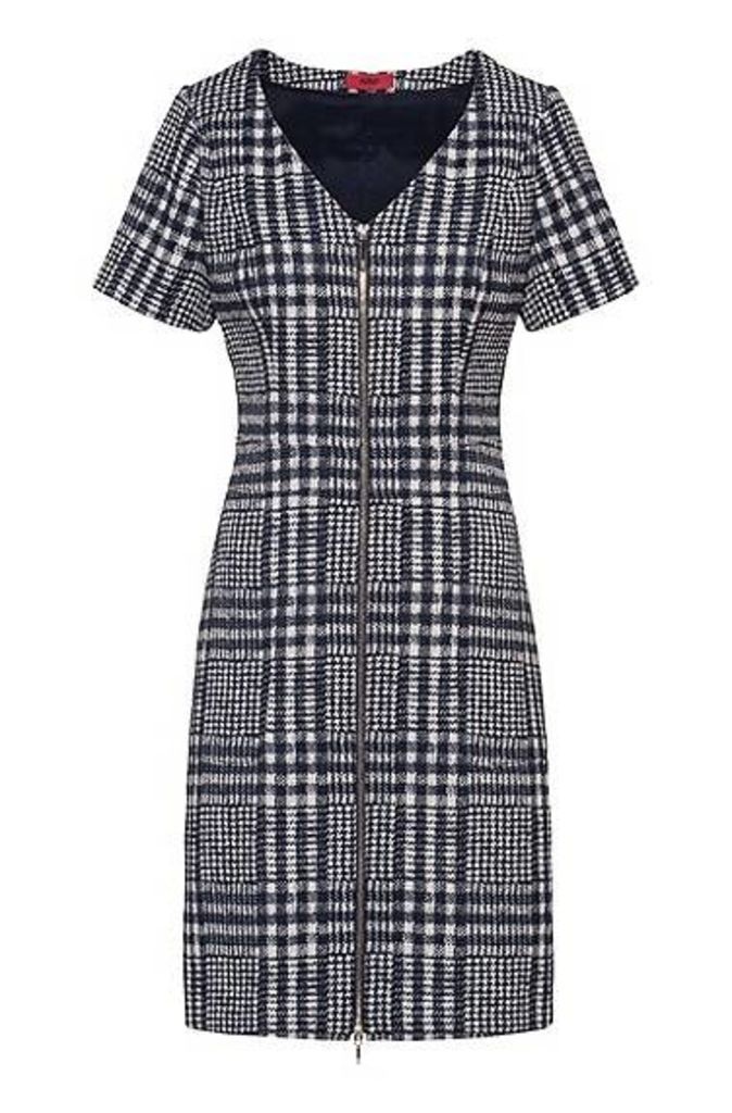 Glen-check A-line dress with full front zip