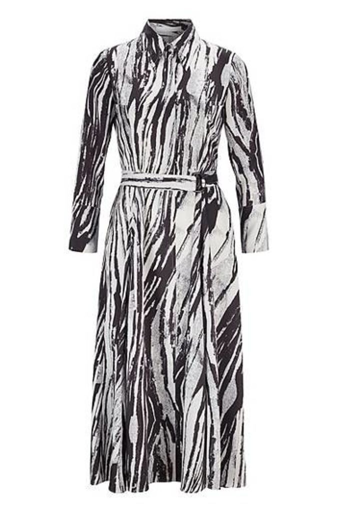 Belted midi shirt dress in zebra-print Italian twill