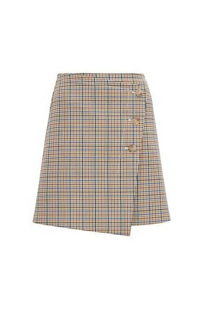 Button-front A-line skirt with a multi-coloured check