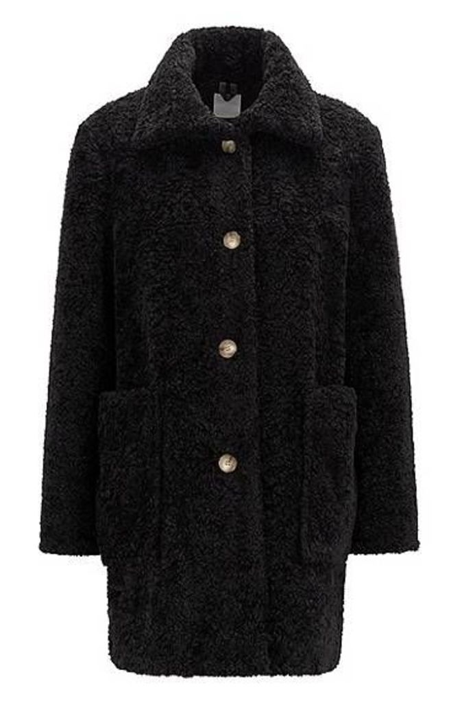Regular-fit teddy coat with stand collar
