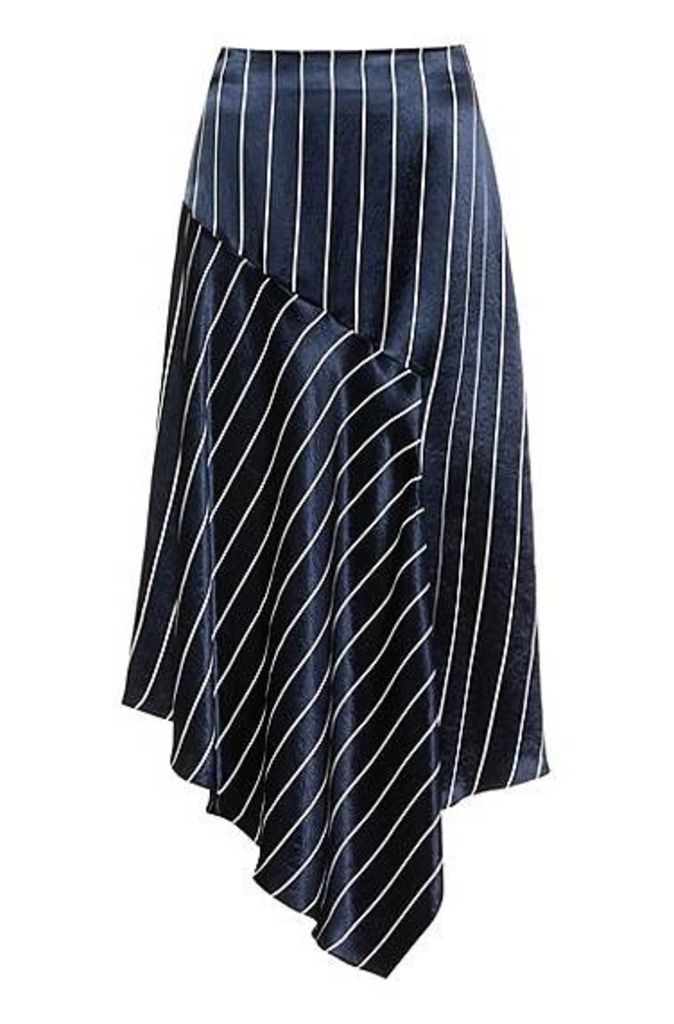 Striped high-waisted midi skirt with asymmetric hem
