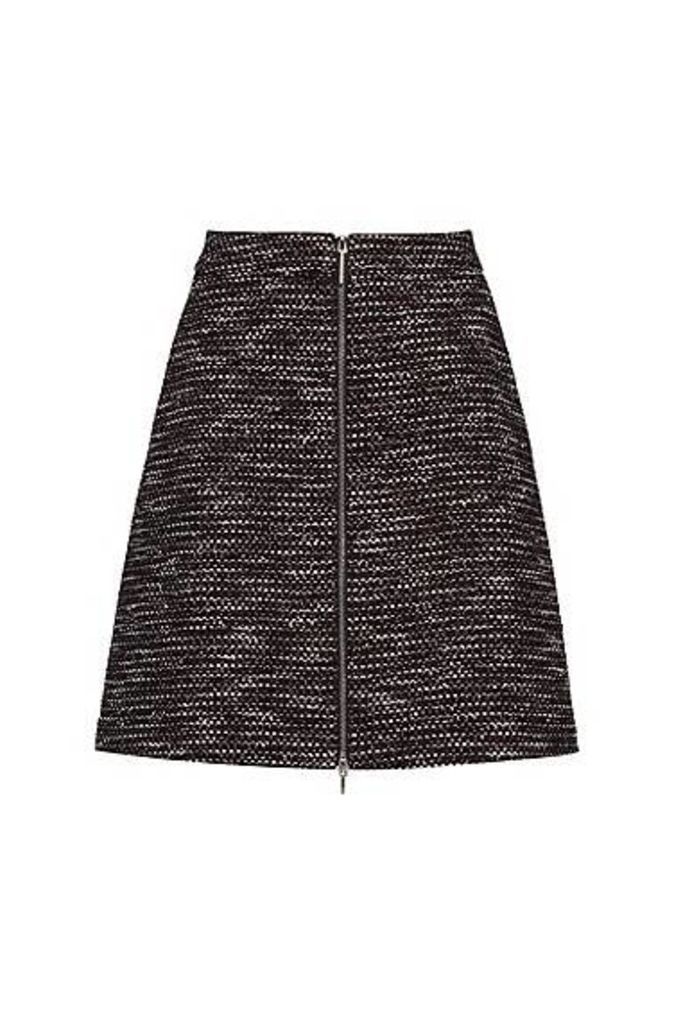 Regular-fit skirt with front zip in tweed