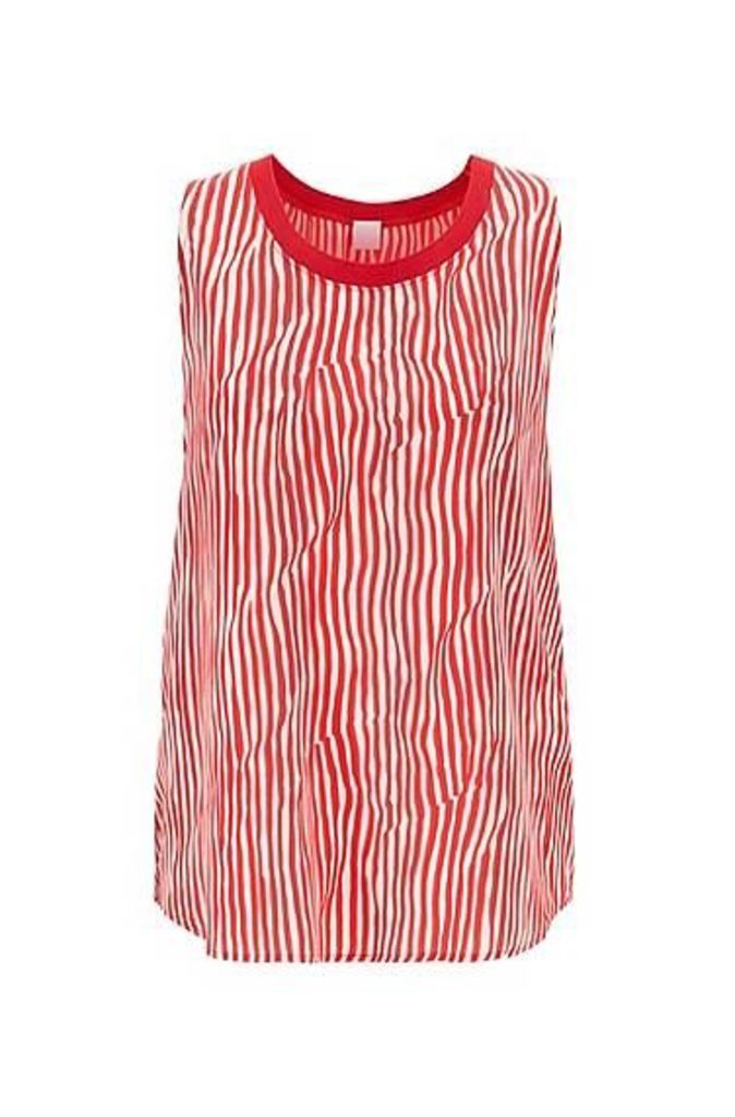 Sleeveless striped top in silk with knitted edge