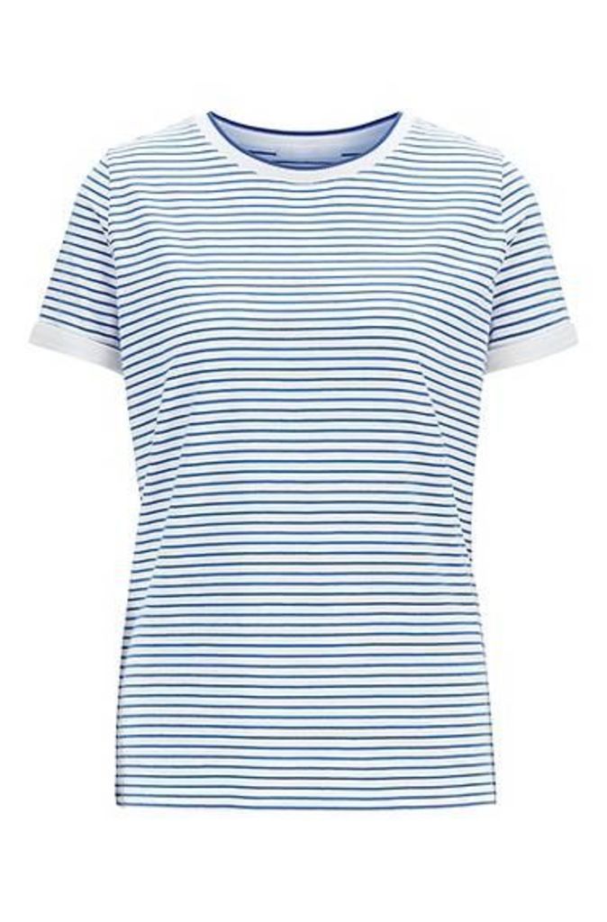 Striped T-shirt in stretch fabric with mesh neckline