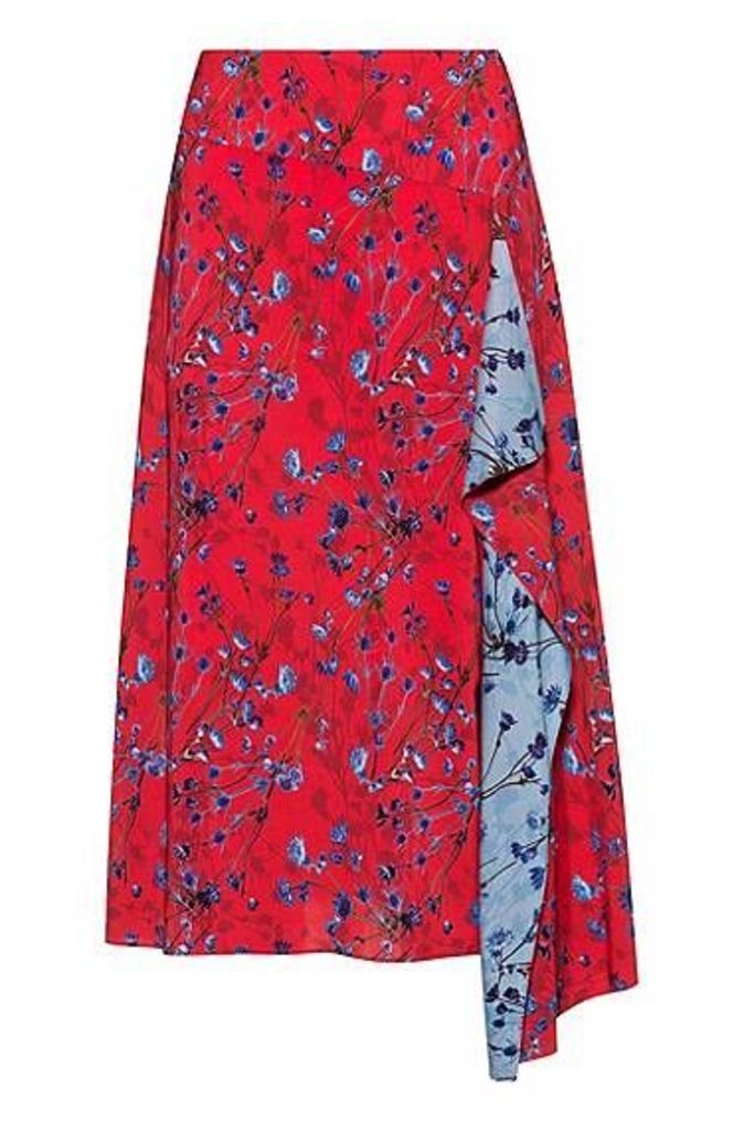 Cornflower print A-line skirt with volant detail