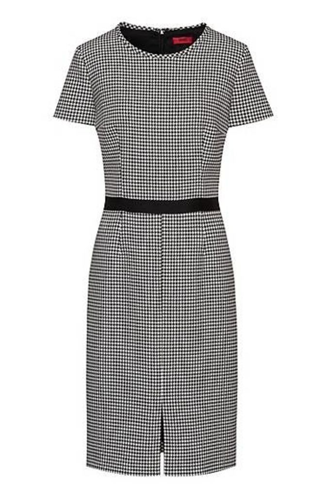 Pencil dress in houndstooth motif with tape waistband