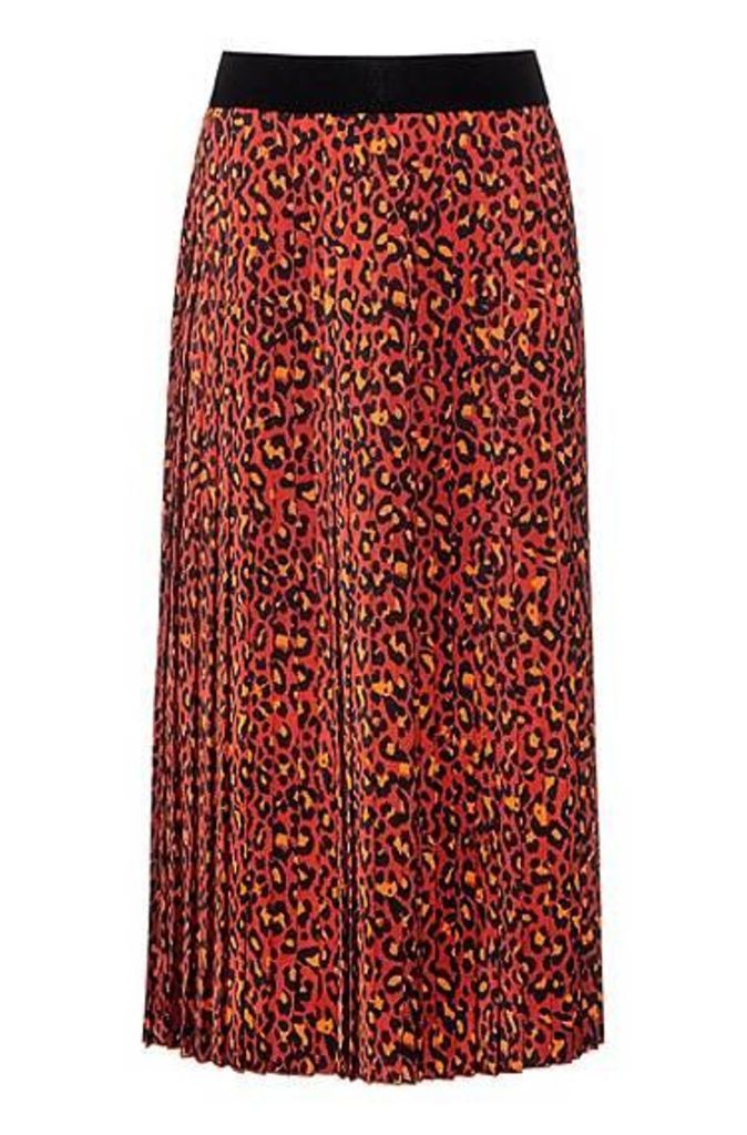 Regular-fit skirt in leopard print with plissé pleats