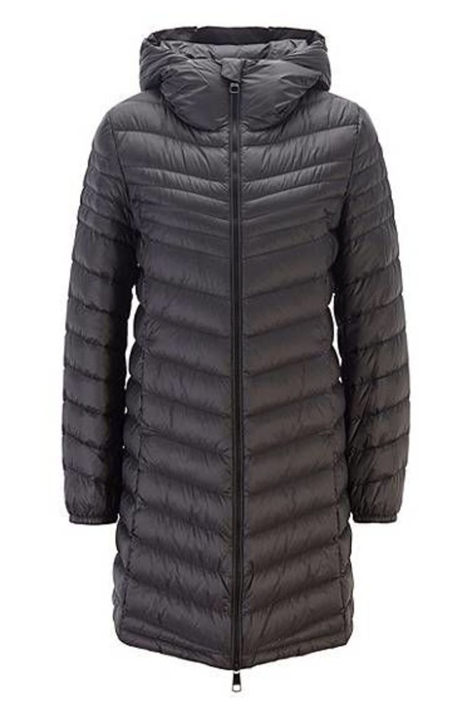 Hooded puffer coat with degradé quilting