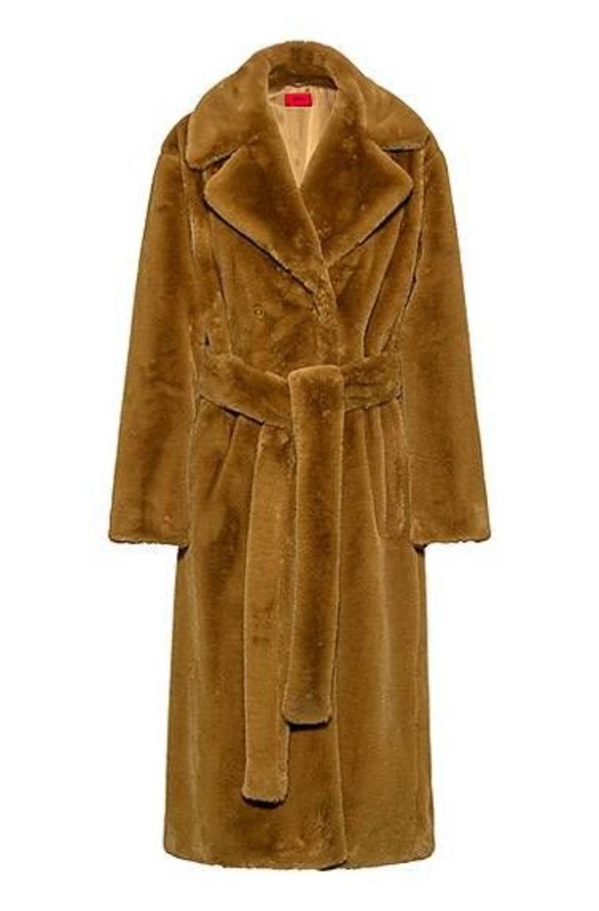 Belted relaxed-fit coat in faux fur