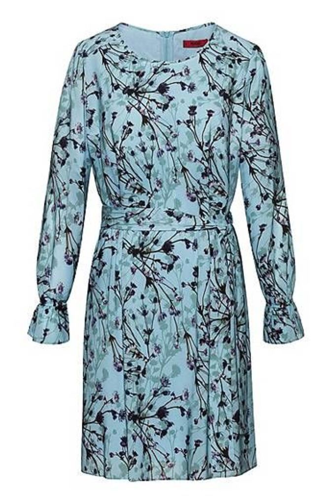 Belted tunic dress with thistle print