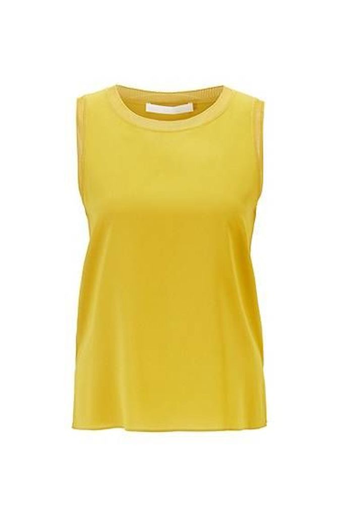Sleeveless top in stretch silk with knitted details