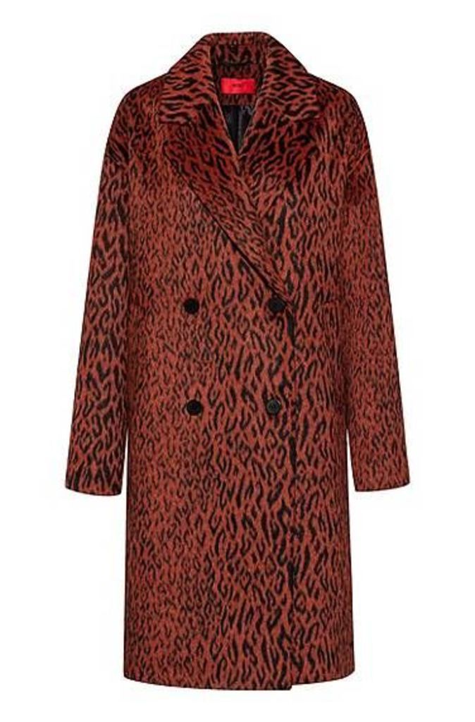 Relaxed-fit double-breasted coat in leopard fabric