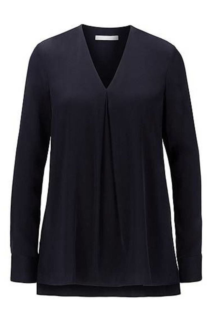 Long-sleeved V-neck blouse in stretch-silk crepe de chine