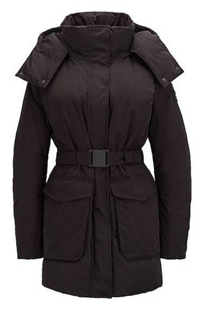 Water-repellent down coat with detachable hood