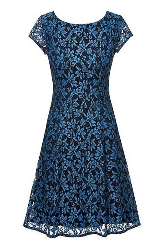 Scoop-neck A-line dress in floral lace