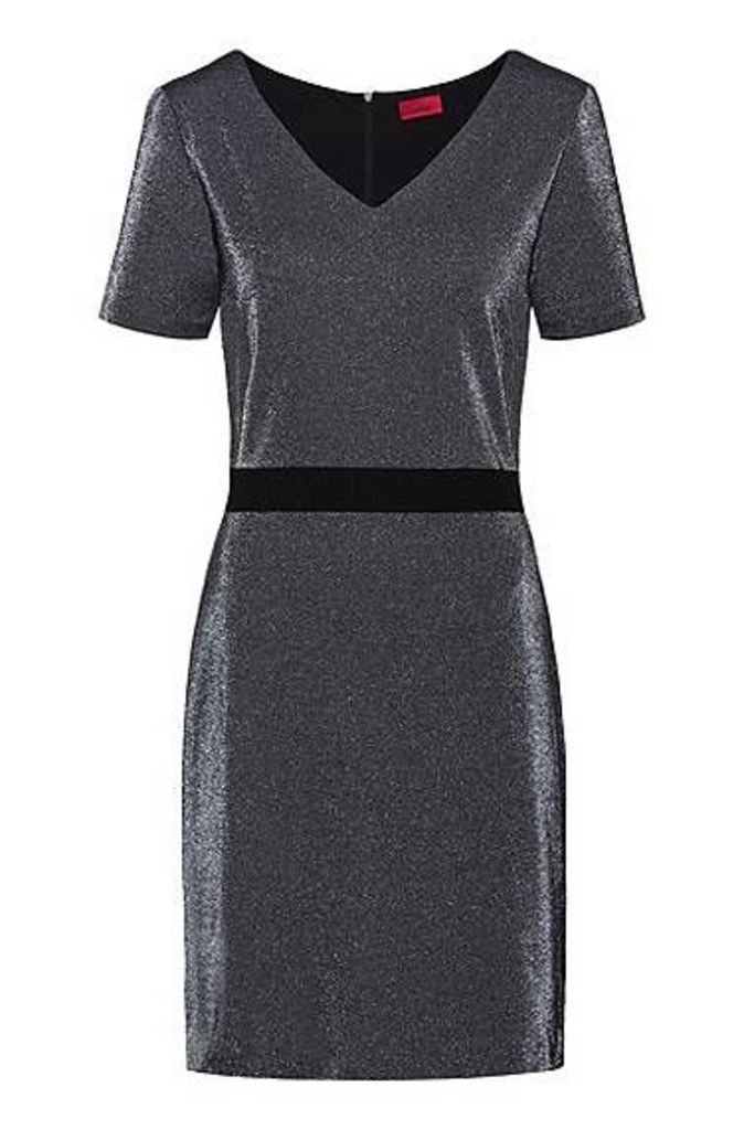 V-neck dress in sparkly jersey with in-seam zip