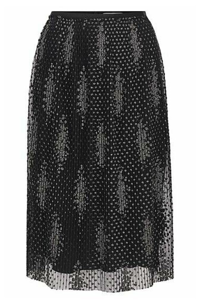 Pleated A-line skirt in sparkly embroidered tulle