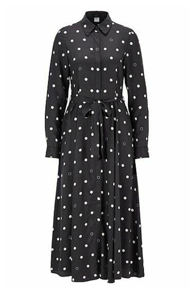 Belted shirt dress with polka-dot print