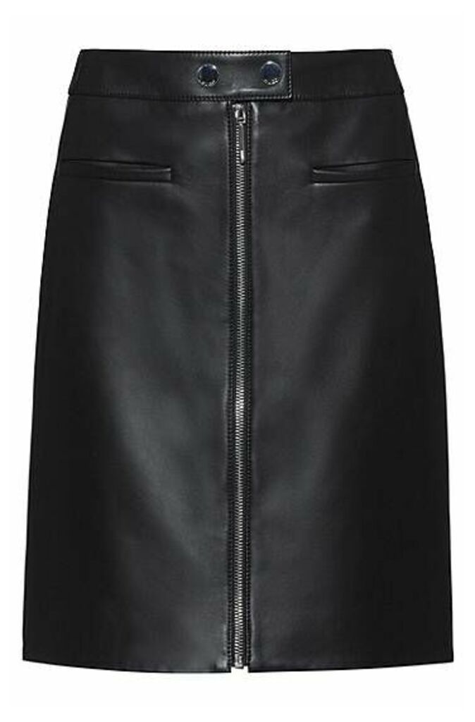 A-line leather skirt with centre-front zip
