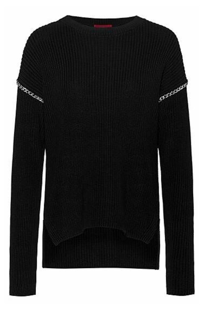 Relaxed-fit cotton sweater with chain trims