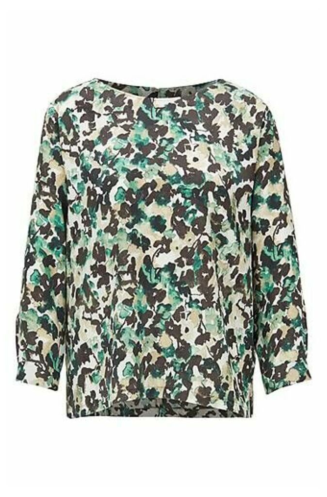 Wide-neck top with floral camouflage print
