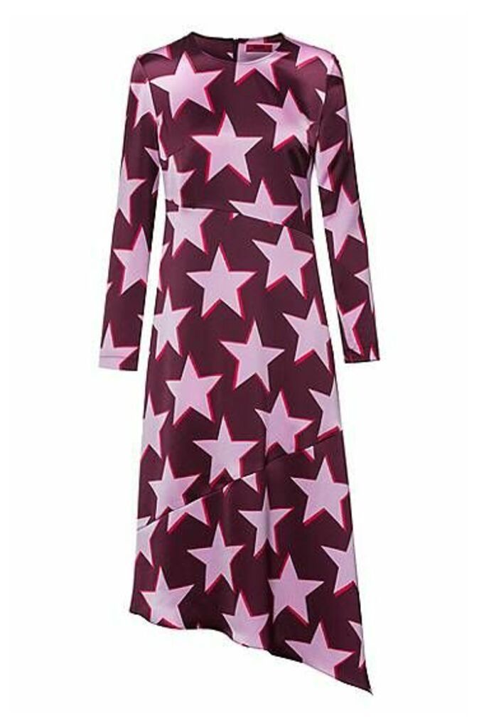 Star-print midi dress with asymmetric hem