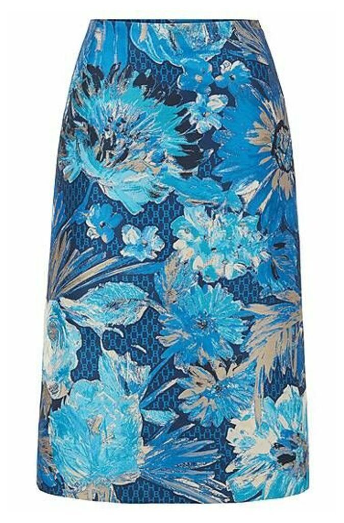 Midi-length A-line skirt in Italian floral jacquard