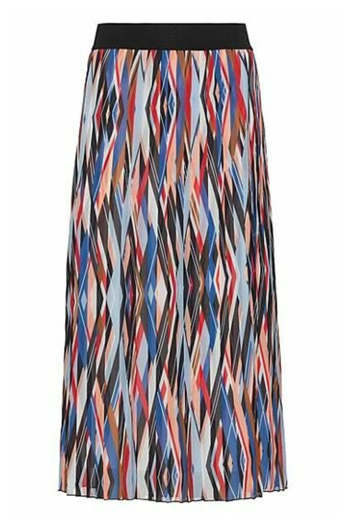 Midi-length plissé skirt with zigzag-stripe print