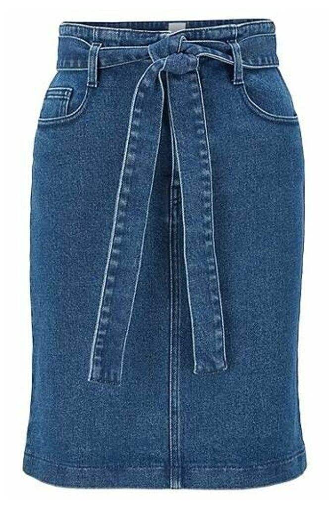 Regular-fit miniskirt in mid-blue stretch denim