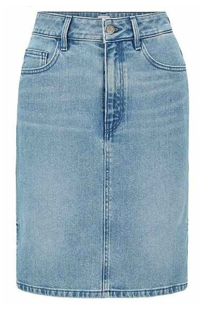 Slim-fit skirt in bright-blue stretch denim