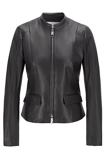 Leather jacket in lamb nappa with buckle detail