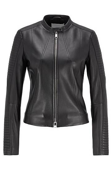 Regular-fit nappa-leather jacket with stand collar