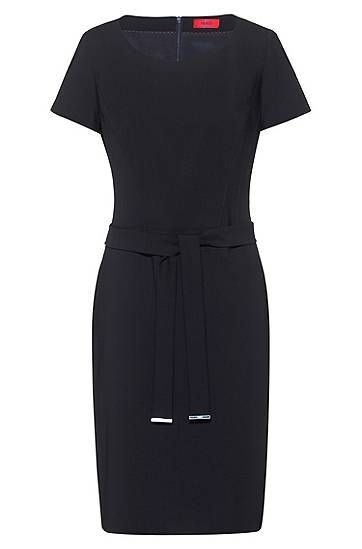 Shift dress in stretch virgin wool with trimmed belt